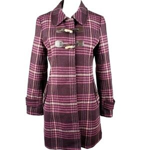 Etam Weekend Plaid Wool Blend Coat Maroon